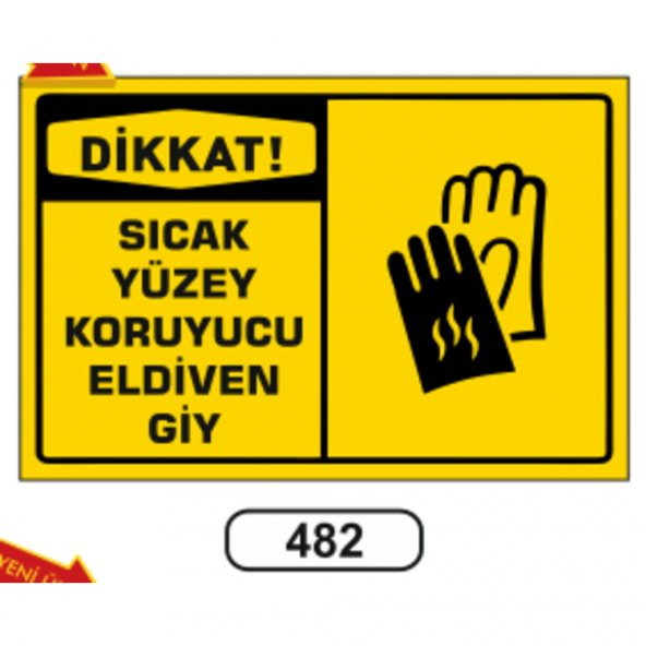 Dikkat Sıcak Yüzey Koruyucu Eldiven Giy Uyarı Levhası