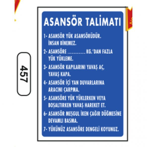 Asansör Talimatı Uyarı Levhası