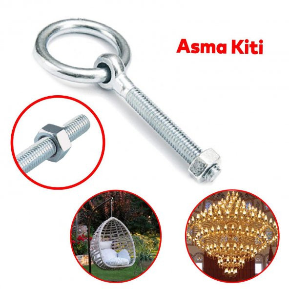 Halkalı Metal Paslanmaz Civata M10 Somunlu Sabitleme Çekme Kaldırma Tavan Kancası Asma Kit - 5
