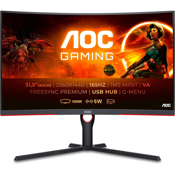 AOC CQ32G3SU/BK 31.5" 165Hz 1ms Freesync DP+HDMI Curved Gaming Monitör