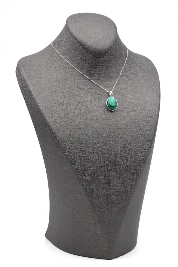 Malakit Doğal Taş 925 Ayar Gümüş Kolye - Resim 2
