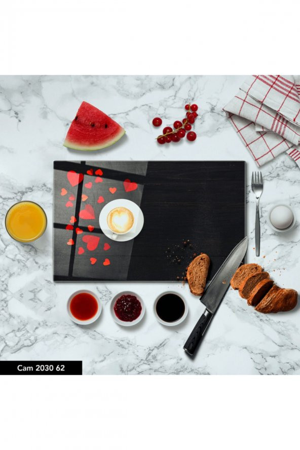 Baskılı Cam Kesme Tahtası  Temperli Cam  25 x 35 cm
