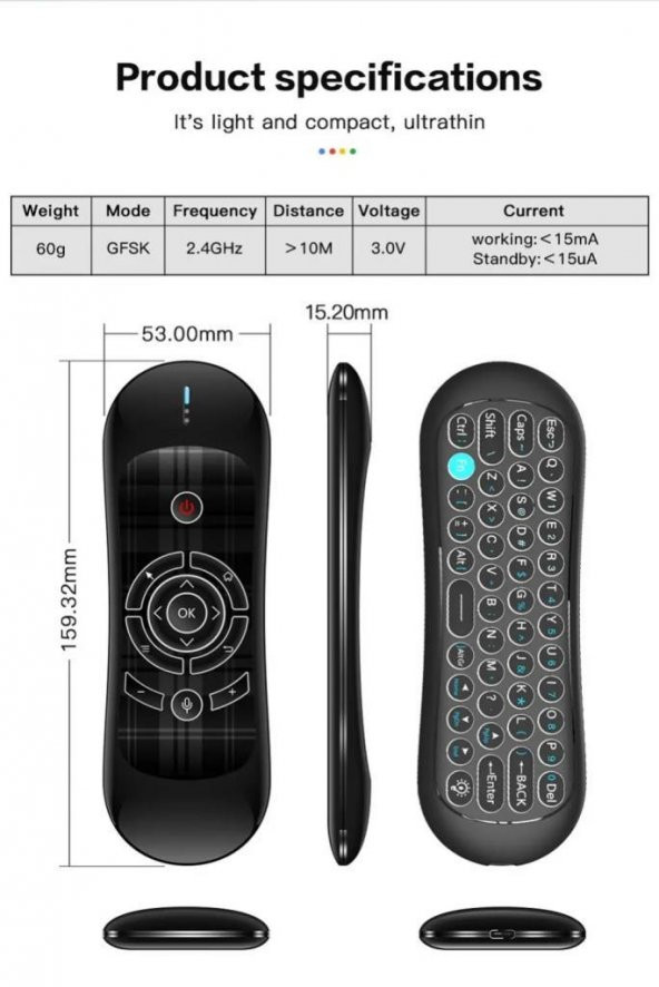 Wechip R2 Kablosuz Klavye Uzaktan Kumanda Air Mouse - 3