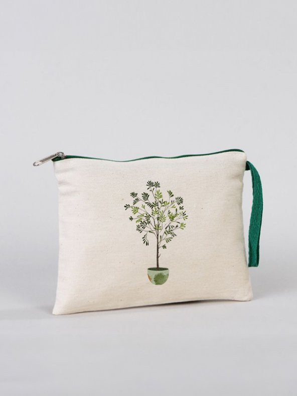 Gedene Zeytin Ağacı Desenli Gabardin Kumaş Clutch Çanta - GDN20234006 - 2