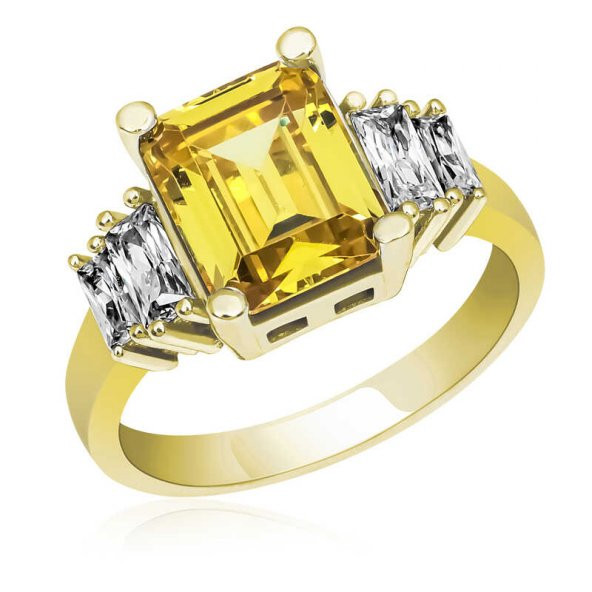 Gümüş Sarı Baget Taşlı Gold Bayan Yüzük SL4468
