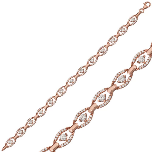 Gümüş Rose Oval Su Yolu Bayan Bileklik  SL4555 - Resim 2