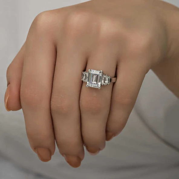 Gümüş Beyaz Baget Taşlı Bayan Yüzük SL4460 - Resim 6