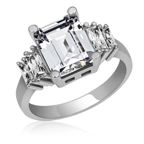 Gümüş Beyaz Baget Taşlı Bayan Yüzük SL4460 - Resim 5