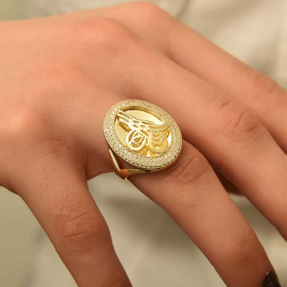 Gümüş Gold Tuğralı Bayan Yüzük  SL4374 - Resim 2