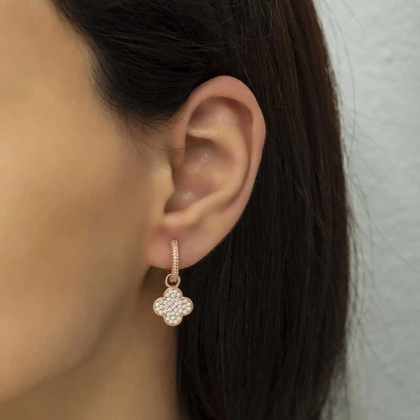 Gümüş Halka Yonca Bayan Küpe  SL4326 - Resim 2