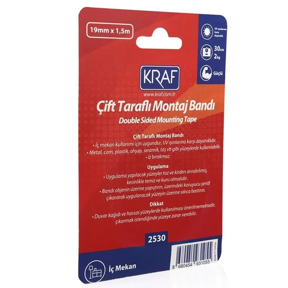 Kraf 2530 çif taraflı montaj bandı 19mmx1,5mt - 2