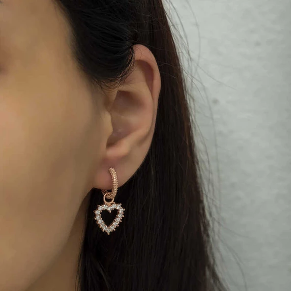 Gümüş Halka Kalp Bayan Küpe  SL4324 - Resim 3