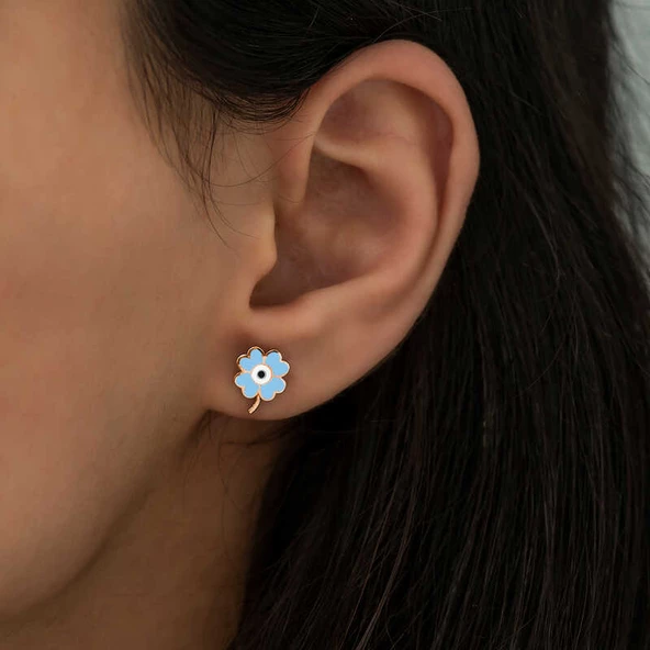 Gümüş Fosforlu Mavi Yonca Küpe  SL2228 - Resim 2