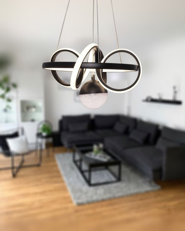 TT Aydınlatma TT003-LDTPL-SY  Sarmal Modeli Mat Siyah Ledli Toplu 3 Renk Modüllü Ledli Avize - Resim 2