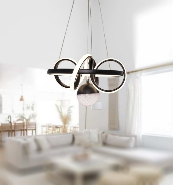 TT Aydınlatma TT003-LDTPL-SY  Sarmal Modeli Mat Siyah Ledli Toplu 3 Renk Modüllü Ledli Avize - Resim 3