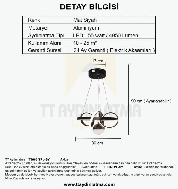 TT Aydınlatma TT003-LDTPL-SY  Sarmal Modeli Mat Siyah Ledli Toplu 3 Renk Modüllü Ledli Avize - Resim 4