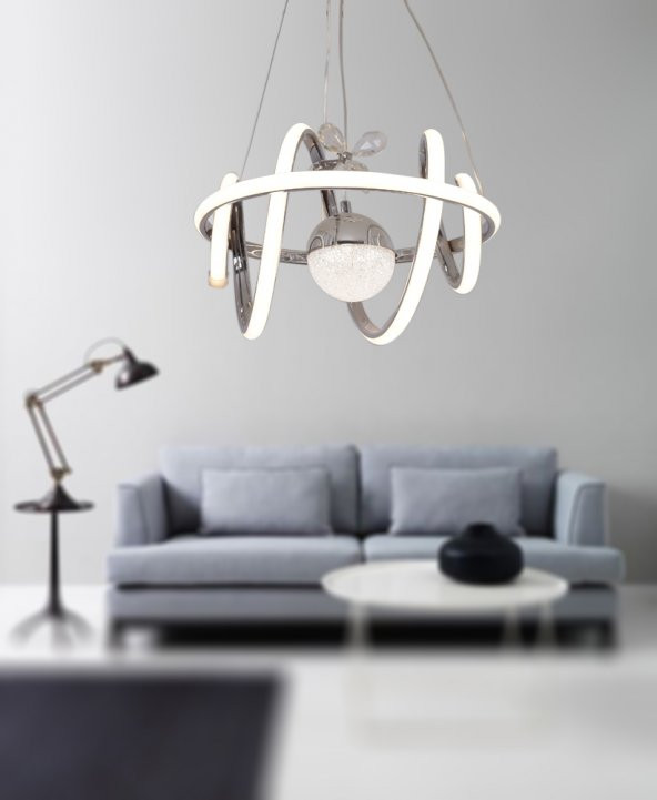 TT Aydınlatma TT005-LDTPL-KR  Burgu Modeli Krom Kaplama Ledli Toplu 3 Renk Modüllü Ledli Avize - Resim 2