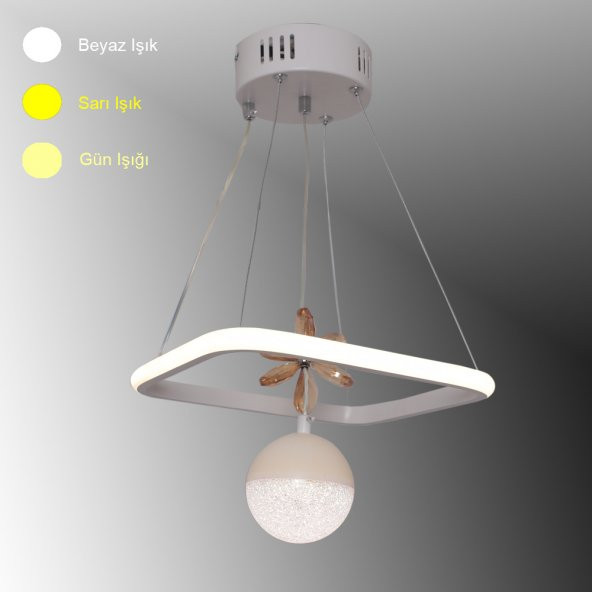 TT037-BY TT Aydınlatma Kare Model Mat Beyaz Tek Toplu 3 Renk Modüllü Ledli Avize
