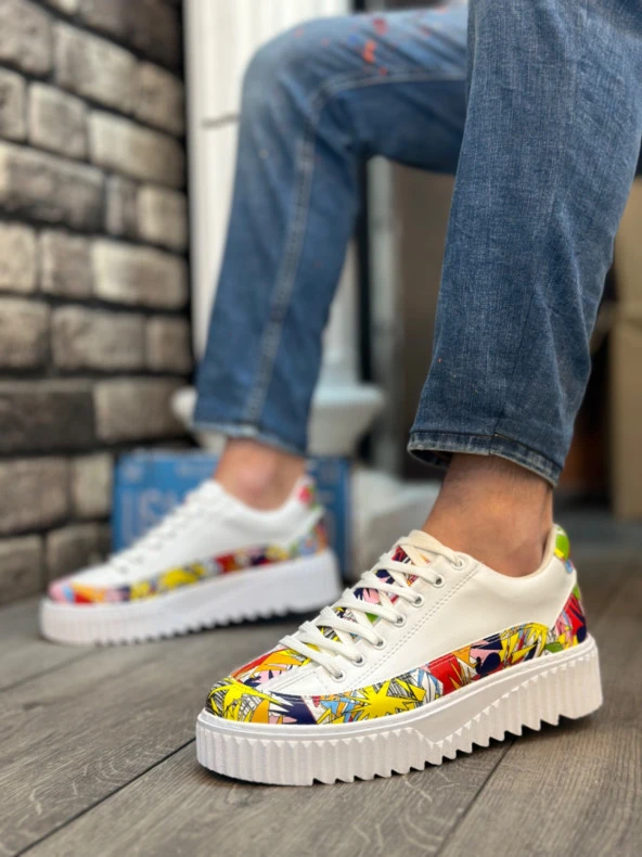 BA0801 BOA Yüksek Taban Renk Desenli Erkek Spor Ayakkabı - Resim 2