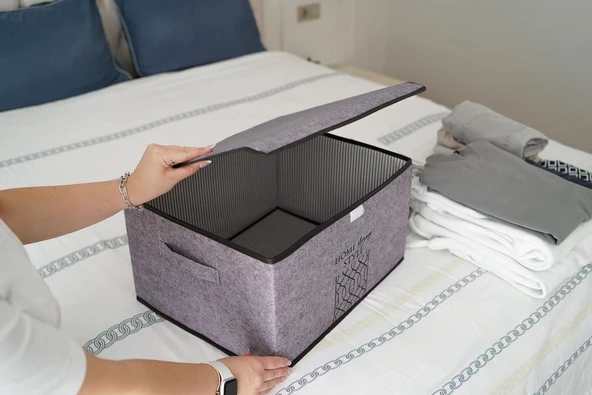 Keçe Kapaklı Çok Amaçlı Maxi Kutu Gri 47x37x24 Cm - 6