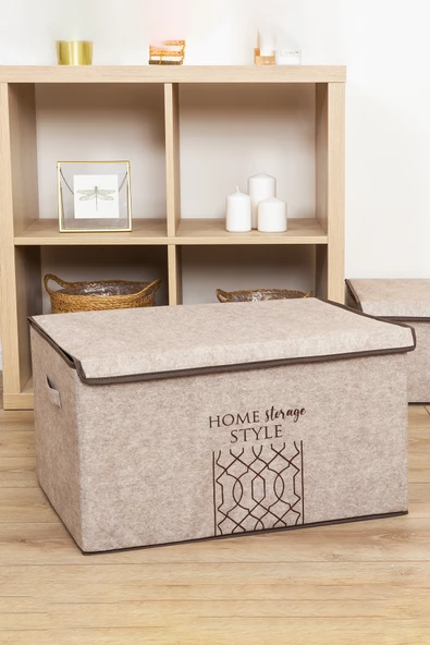 Keçe Kapaklı Çok Amaçlı Mega Plus Kutu Bej 57x41x31 Cm ürün görseli 1