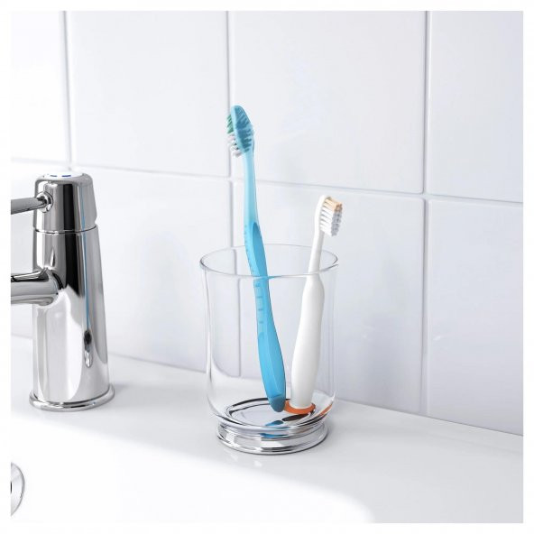 2 Parça Cam Banyo Seti 300 ml Krom Kaplama Şeffaf Sıvı Sabunluk-Diş Fırçalık Seti Modern-Sade Banyo Set 2 Parça - 3