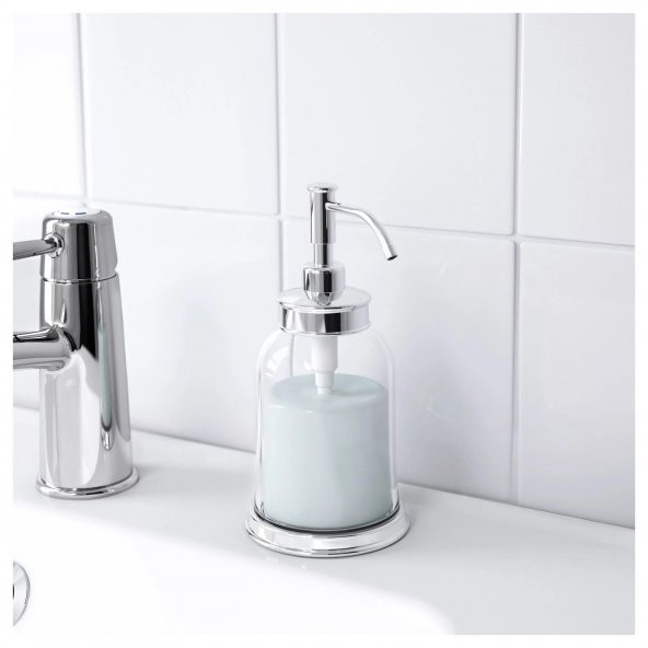 2 Parça Cam Banyo Seti 300 ml Krom Kaplama Şeffaf Sıvı Sabunluk-Diş Fırçalık Seti Modern-Sade Banyo Set 2 Parça - 4