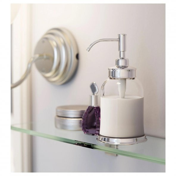 2 Parça Cam Banyo Seti 300 ml Krom Kaplama Şeffaf Sıvı Sabunluk-Diş Fırçalık Seti Modern-Sade Banyo Set 2 Parça - 7