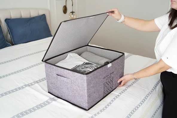 Keçe Kapaklı Çok Amaçlı Mega Plus Kutu Gri 57x41x31 Cm - 3