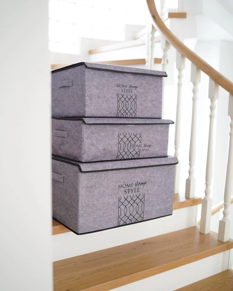 Keçe Kapaklı Çok Amaçlı Mega Plus Kutu Gri 57x41x31 Cm - 6