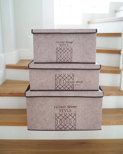 Keçe Kapaklı Çok Amaçlı Mega Plus Kutu Bej 57x41x31 Cm - Resim 2