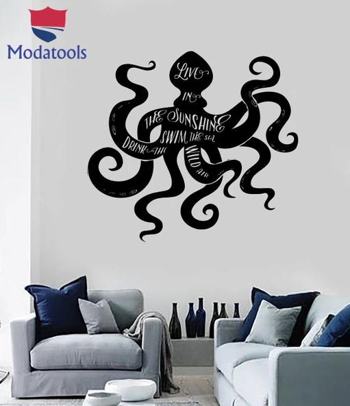 Duvar Oturma Odası, Ofis, Dükkan Sticker Deniz Hayvanları Ahtapot Alıntı Kelimeler Motivasyon Cümle Benzersiz Hediyelik