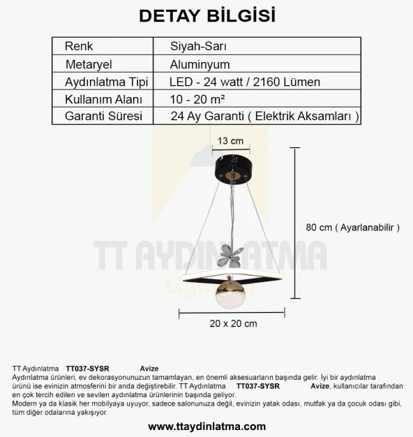 TT Aydınlatma TT037-SYSR  Kare Model Mat Siyah-Gold Tek Toplu 3 Renk Modüllü Ledli Avize - 3