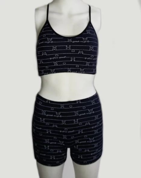 ASM1199 Kadın 2 Li Lacivert Pamuklu Crop Boxer Takım