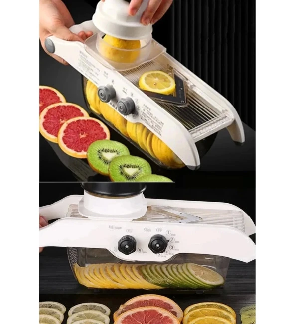 6+5 Hazneli Ayarlı Limon Rende Fonksiyonlu Sebze Parmak Patates Kesici Rende Julyen Cips Dilimleme