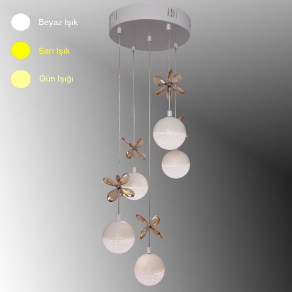 TT Aydınlatma TT033-5-BY  Kelebek Toplu Model Mat Beyaz 5 li 3 Renk Modüllü Ledli Avize ürün görseli 1