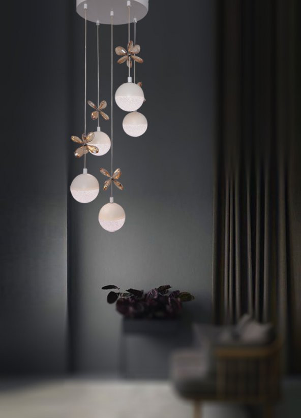 TT Aydınlatma TT033-5-BY  Kelebek Toplu Model Mat Beyaz 5 li 3 Renk Modüllü Ledli Avize - Resim 2