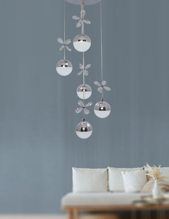 TT Aydınlatma TT033-5-KR  Kelebek Toplu Model Krom Kaplama 5 li 3 Renk Modüllü Ledli Avize - Resim 2