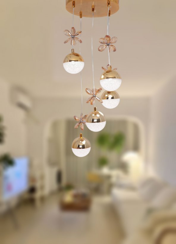 TT Aydınlatma TT033-5-SR  Kelebek Toplu Model Sarı Kaplama 5 li 3 Renk Modüllü Ledli Avize - Resim 2