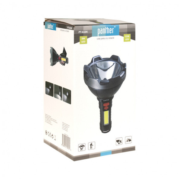 USB ŞARJLI EL FENERİ- PANTHER  PT-6104 - Resim 2
