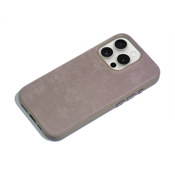 Apple iPhone 15 Pro Kılıf Magsafe Nubuk Tarzı Mikro Fiber Mimoza Kapak - 4