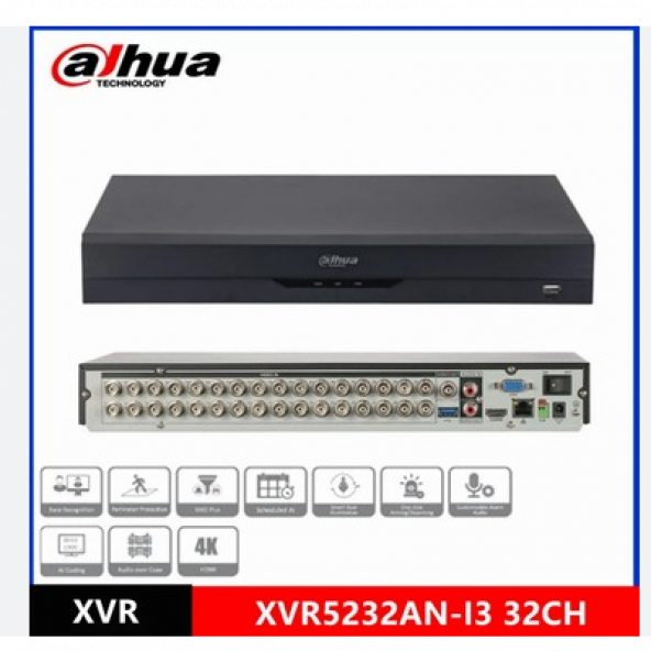 DAHUA XVR5232AN-I3 32 KANAL 2 SATA H265+ WIZSENSE DVR KAYIT CIHAZI