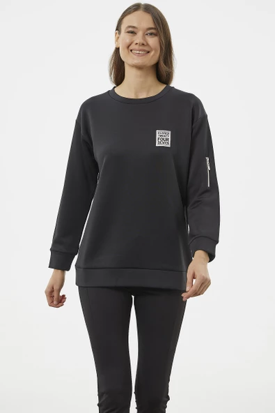 Fermuarlı Rahat Kalıp Sweatshirt - Siyah ürün görseli