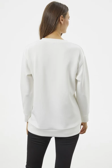 Fermuarlı Rahat Kalıp Sweatshirt - Ekru - 5