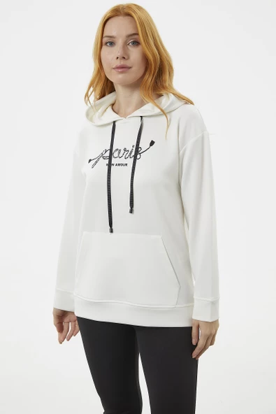 Kanguru Cepli Kapüşonlu Sweatshirt - Ekru