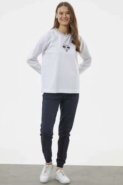 Nakış Detaylı Oversize Eşofman Takım - Beyaz - Resim 2