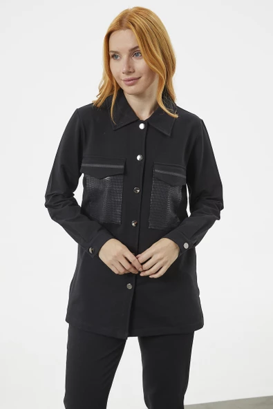 Çıtçıtlı Cep Detaylı Tunik Eşofman Takım - Siyah - Resim 4