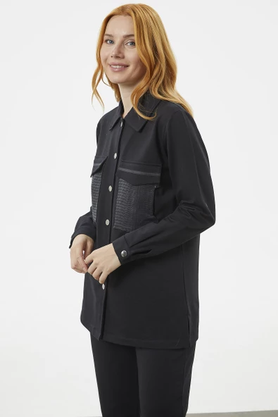 Çıtçıtlı Cep Detaylı Tunik Eşofman Takım - Siyah - Resim 5