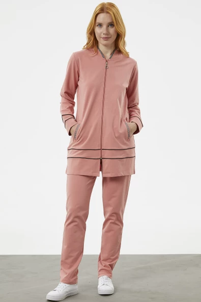 Büyük Beden Tunik Eşofman Takım - Pembe
