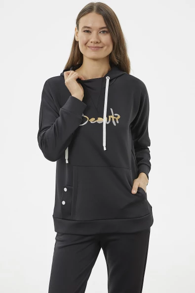 Kanguru Cepli Dalgıç Kumaş Eşofman Takım - Siyah - Resim 5